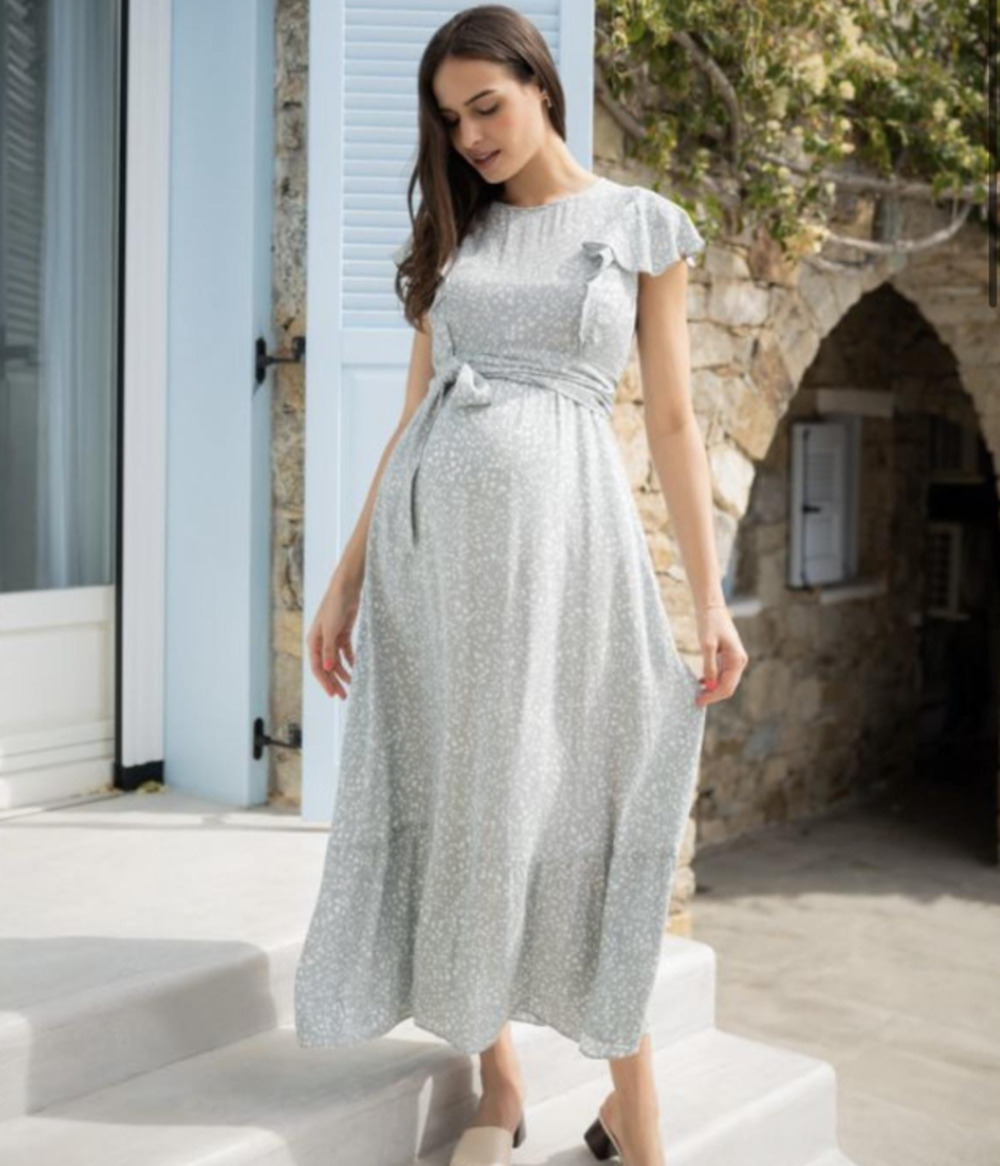 NWT Seraphine Juniper Maternity Nursing Midi Dress Sage White Floral US 6 Boho